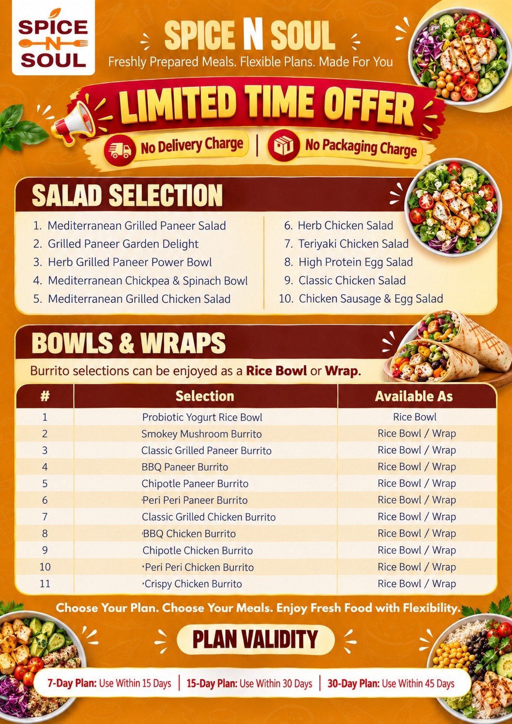 Spice N Soul meal plan choices