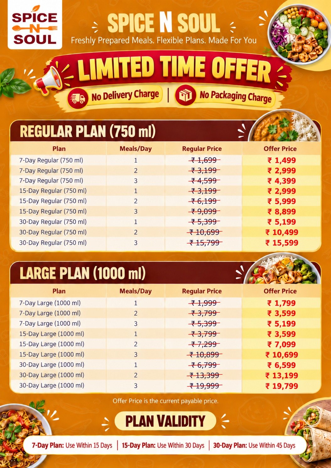 Official meal subscription pricing flyer